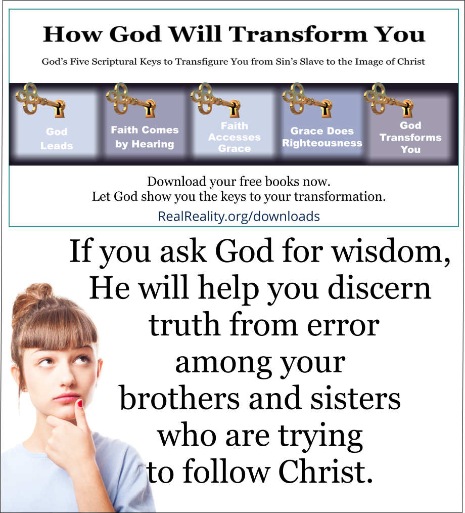 If you ask God for wisdom, He will help you discern truth from error among your brothers and sisters who are trying to follow Christ.  (Quote from https://realreality.org/downloads/how-god-will-transform-you/)