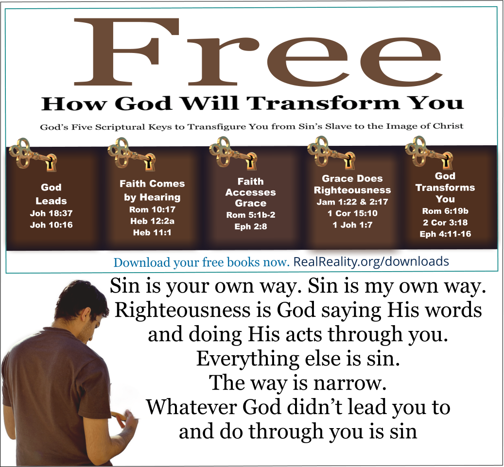 Sin is your own way. Sin is my own way. Righteousness is God saying His words and doing His acts through you. 