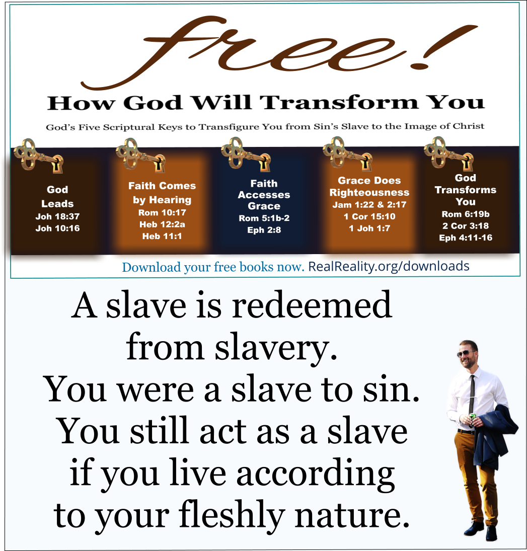 A slave is redeemed from slavery. You were a slave to sin. You still act as a slave if you live according to your fleshly nature. 